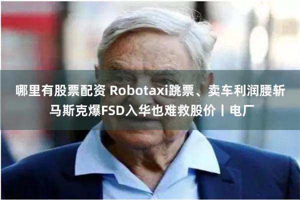 哪里有股票配资 Robotaxi跳票、卖车利润腰斩 马斯克爆FSD入华也难救股价丨电厂